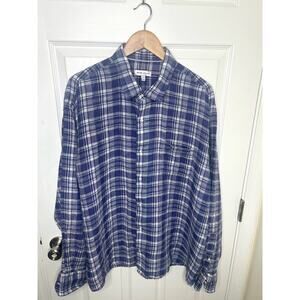 Peter Millar XXL 100% Linen Button Down Shirt Plaid Beachy